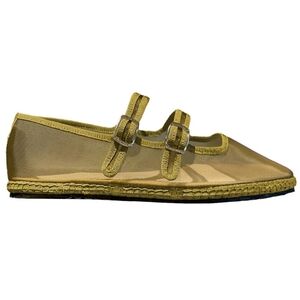 Women's Olive Green Mesh Double-Strap Flats